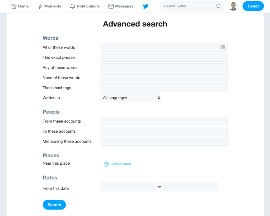 Twitter advance search