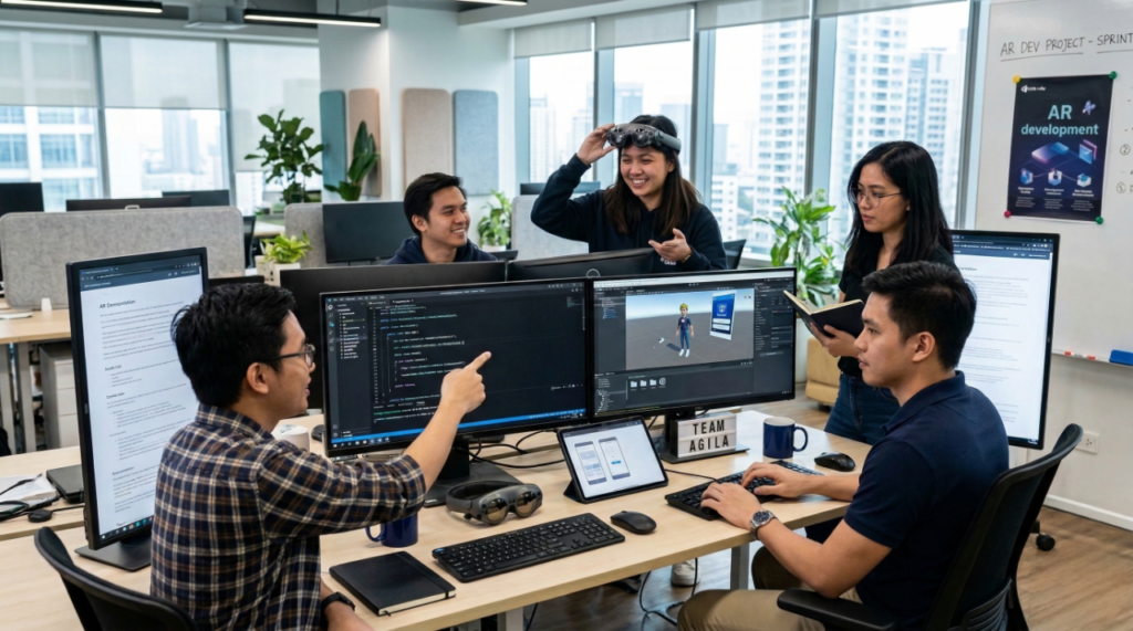 outsourced augmented reality team testing the program created