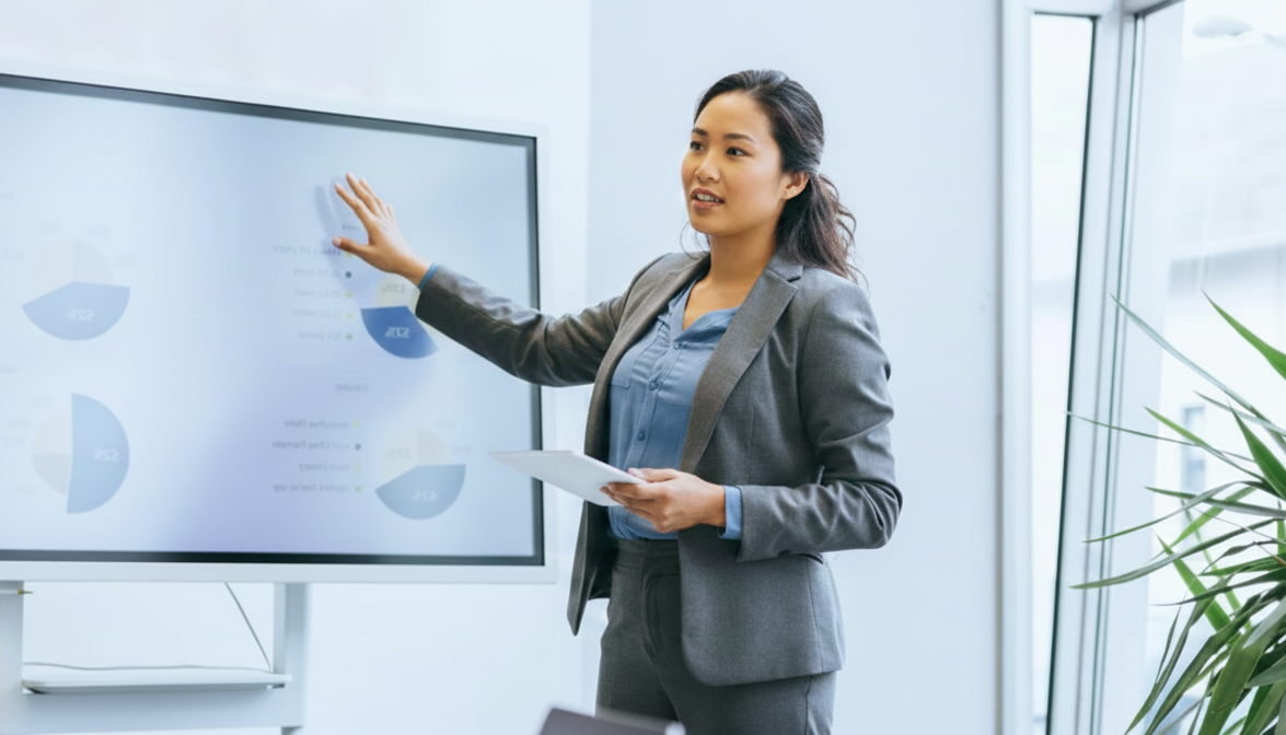 Operations Analyst delivering a presentation.