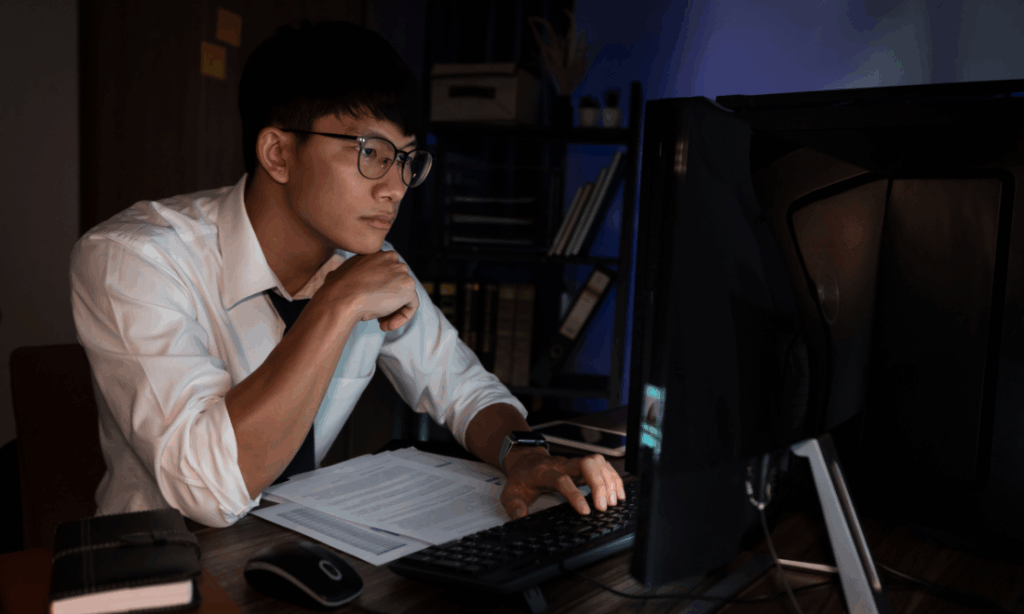 quantum computing scientist researching in a computer