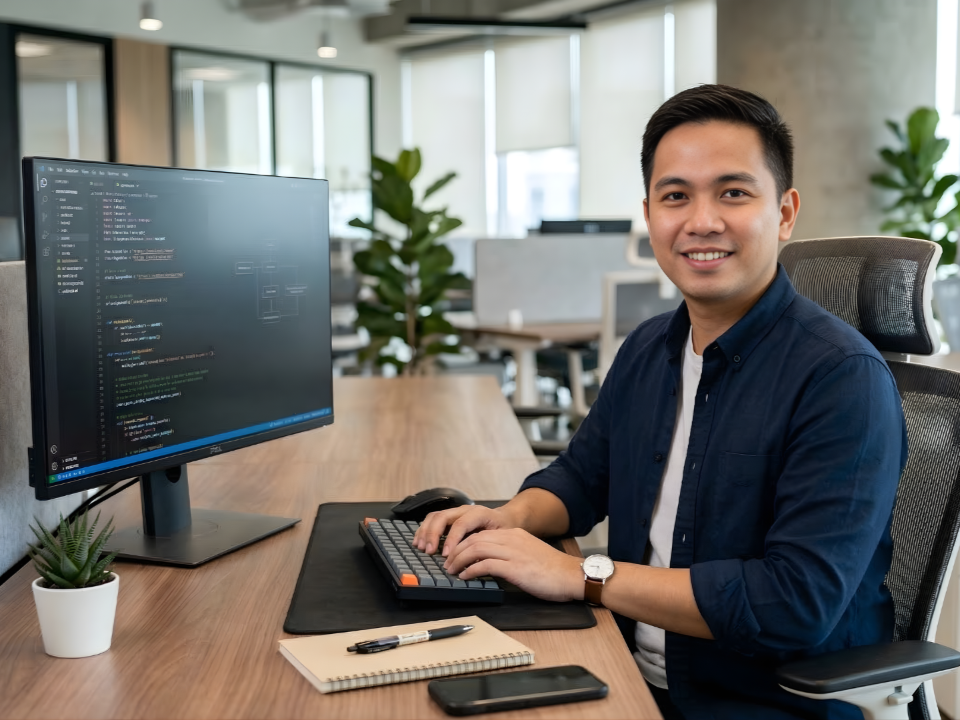 outsourced remote ai automation engineer actively working in an elegant office