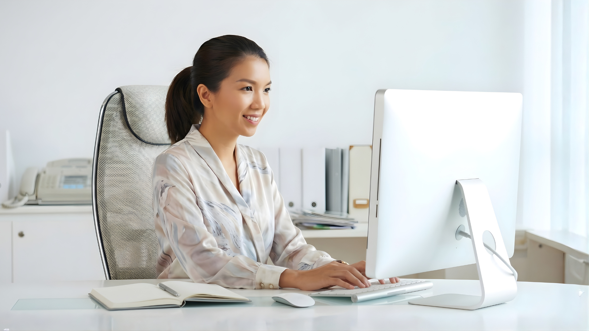 filipina remote hr administrator working with a computer analyzing human resource documents