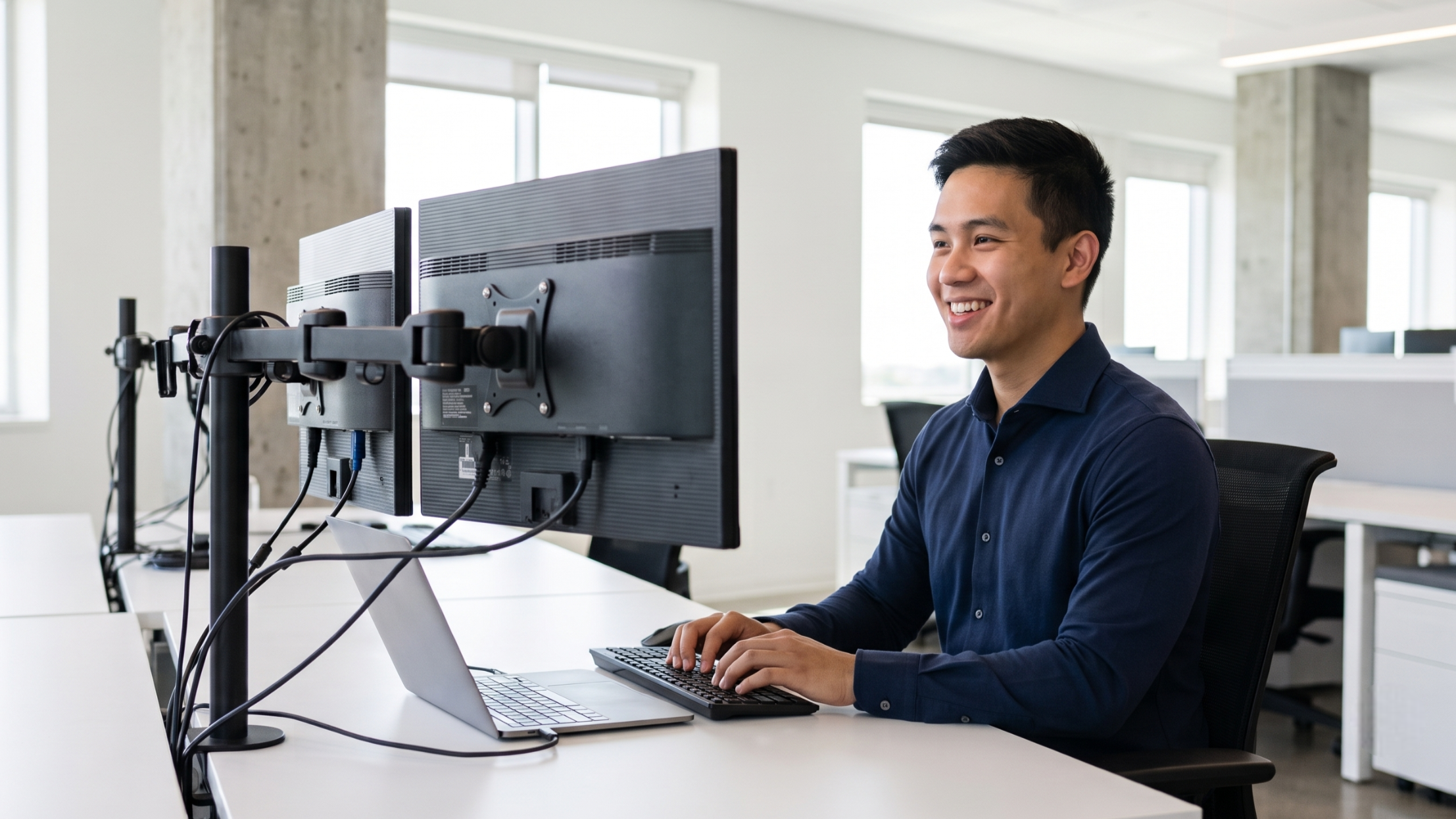 remote agent AI engineer developing solutions in a modern office
